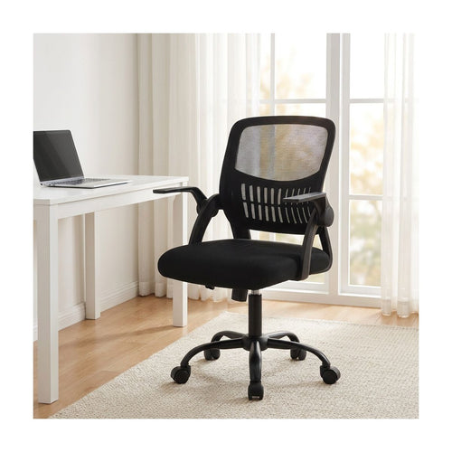 Bestier 23-in W Ergonomic Mesh Office Chair with Breathable Waist Support Adjustable Height for Home Office Study Gaming, Black