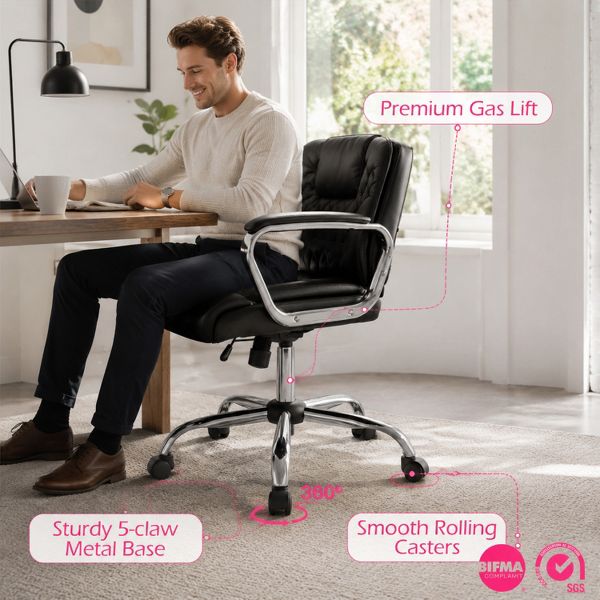 Height Adjustable Big and Tall Office Chair with Reclining Function and Metal Base, Black