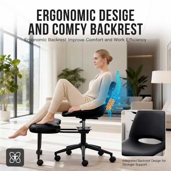 360° Swivel Wide Criss Cross Office Chair with Wheels, Ergonomic Cross Legged Kneeling Chair with Lumbar Support for ADHD, Yoga, Meditation Desk Work