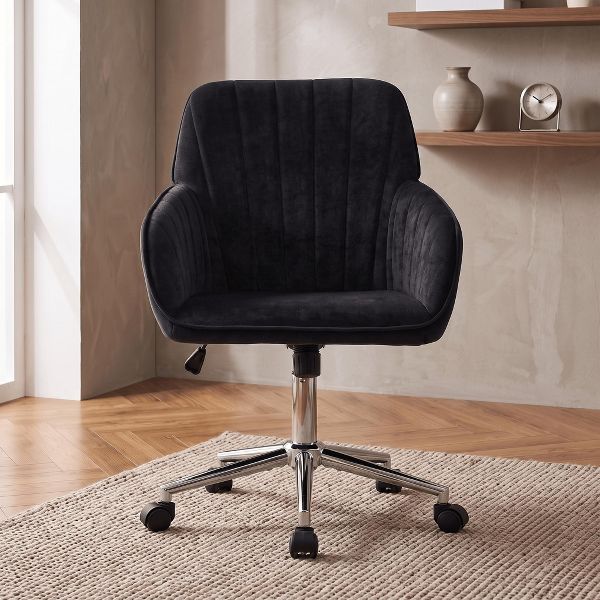 LauKingdom Adjustable Velvet Office Chair, Ergonomic Swivel Vanity Chair with Backrest Support, Comfortable Cute Desk Chair for Bedroom, Living Room