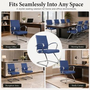 LeisureMod Benmar Modern Leather Office Chair - Ergonomic Sled Base Desk Chair with Fixed Armrests & Sturdy Steel Frame for Home or Executive Office