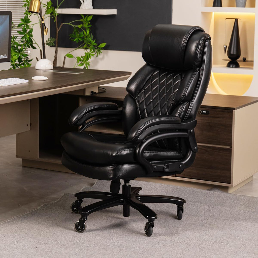 500lbs Big and Tall Office Chair forwith Wide Spring Seat Computer Desk Chair 360 Swivel Home Office Desk Chair-Black