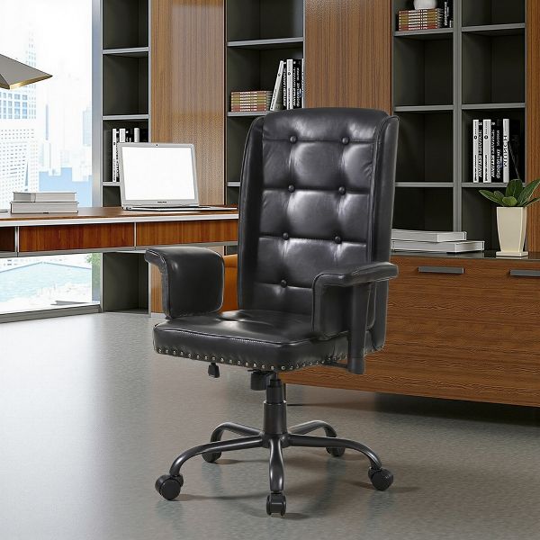VECELO Ergonomic Leather Office Chair, Adjustable Swivel Desk Chair with Armrests & Lumbar Support, Black