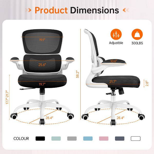 KERDOM Office Chair, Breathable Mesh Comfy Chair with Lumbar Support, Flip-up Armrests, Desk Chair for Adults Home Office, Black