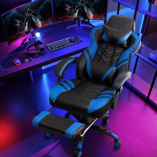 Costway Office Computer Desk Chair Gaming Chair Adjustable Swivel w/Footrest Black