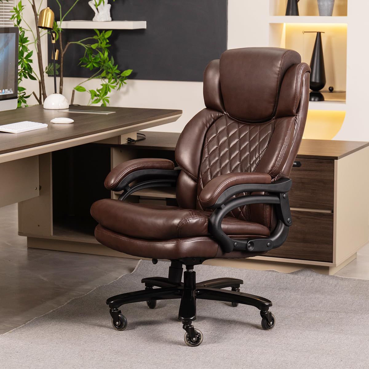 500lbs Big and Tall Office Chair forwith Wide Spring Seat Computer Desk Chair 360 Swivel Home Office Desk Chair-Black