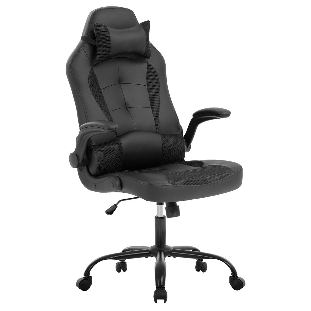 FDW PC Gaming Chair Office Chair Desk Chair with Lumbar Support Flip Up Arms Headrest, Black