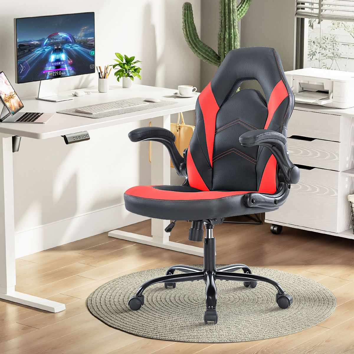 JIONJOY Ultimate Gaming Chair: Ergonomic, PU Leather, Executive Desk Chair with Flip-up Armrests | Black