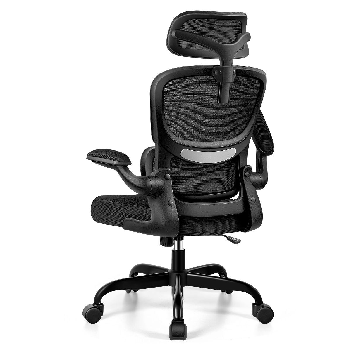 KERDOM Office Chair, Breathable Mesh Comfy Chair with Lumbar Support, Flip-up Armrests, Desk Chair for Adults Home Office, Black