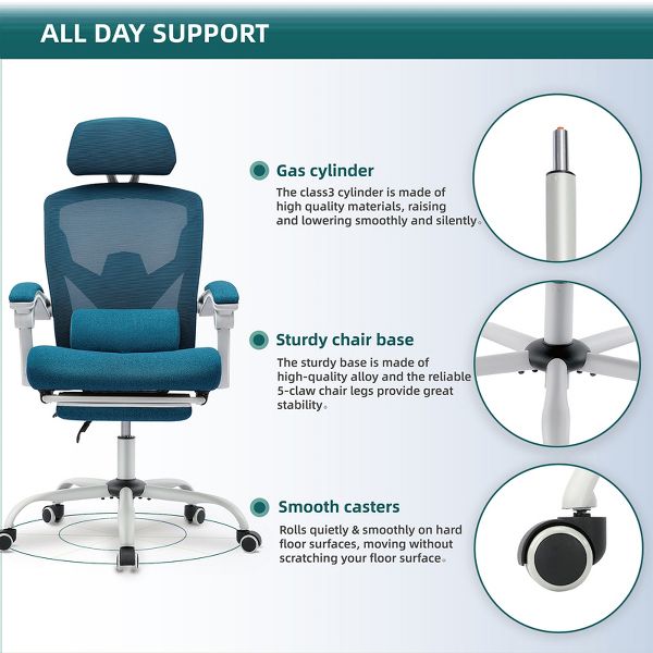 Bestier Office Chair Ergonomic Desk Chair, Home Mesh Office Desk Chairs with Wheels, Lumbar Support Pillow and Padded Armrests, Comfy Gaming Chair