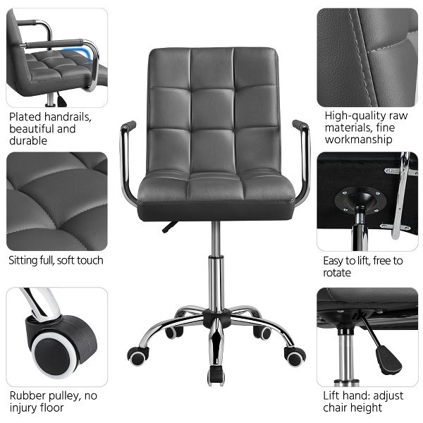 Yaheetech Modern Office Chair Height Adjustable Swivel Chair Mid Back PU Leather Chair, Black