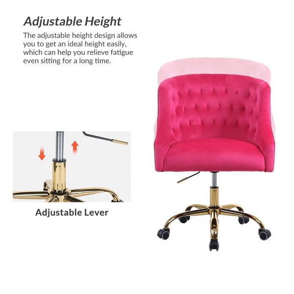 Anika Modern Velvet Height-adjustable Swivel Task Office Chair with Button-tufted Back and Gold Base | Karat Home - Black