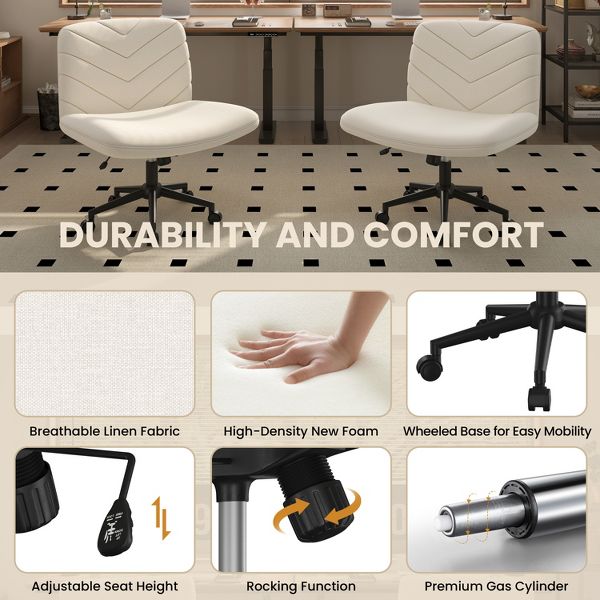 Yaheetech 32.5"H Boucle Swivel Armless Desk Chair, Cross-Legged Rolling Chair for Office, Bedroom & Vanity, Beige