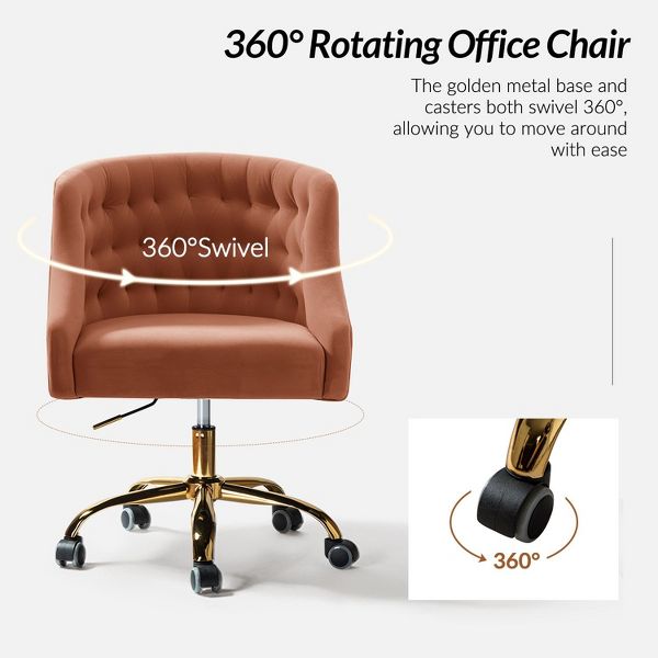 Anika Modern Velvet Height-adjustable Swivel Task Office Chair with Button-tufted Back and Gold Base | Karat Home - Black