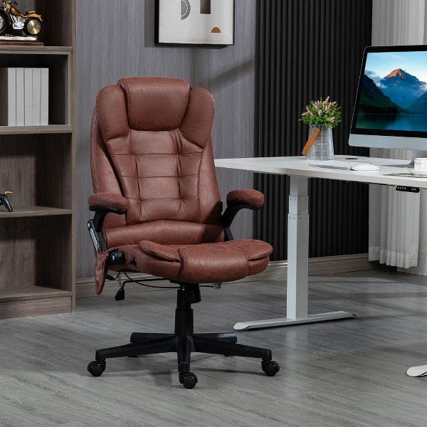 HOMCOM 6 Point Vibrating Massage Office Chair with Heat, Microfiber High Back Executive Office Chair with Reclining Backrest, Armrests, Rust Red