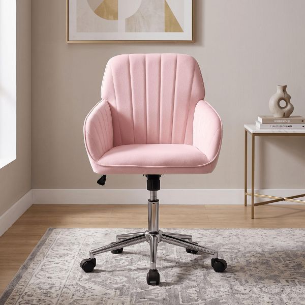LauKingdom Adjustable Velvet Office Chair, Ergonomic Swivel Vanity Chair with Backrest Support, Comfortable Cute Desk Chair for Bedroom, Living Room