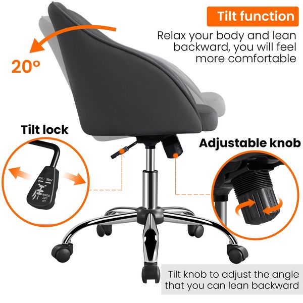Yaheetech Velvet Desk Chair for Home Office, Soft Height Adjustable 360° Swivel Computer Chair, Gray
