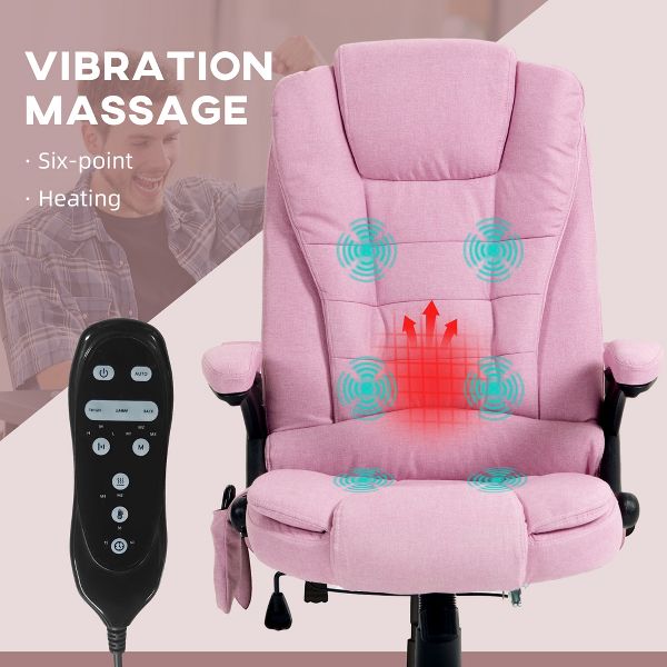 Vinsetto 6 Point Vibrating Massage Office Chair with Heat, Linen High Back Executive Office Chair with Reclining Backrest, Armrests, Black