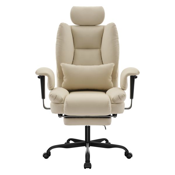 Office Chair PU Leather Computer Chair with Lumbar Support and High Backrest, Ergonomic Desk Chair with Liftable Headrest