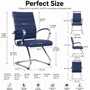 LeisureMod Benmar Modern Leather Office Chair - Ergonomic Sled Base Desk Chair with Fixed Armrests & Sturdy Steel Frame for Home or Executive Office