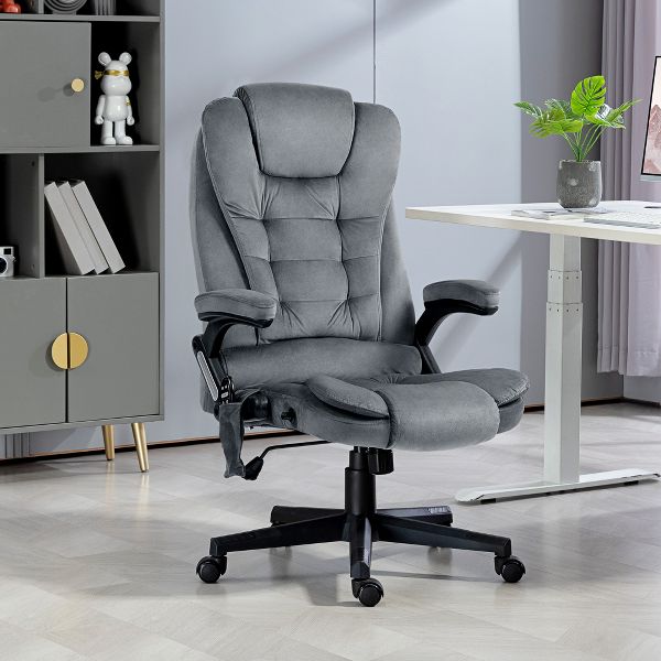HOMCOM 6 Point Vibrating Massage Office Chair with Heat, Velvet High Back Executive Office Chair with Reclining Backrest, Armrests, Black