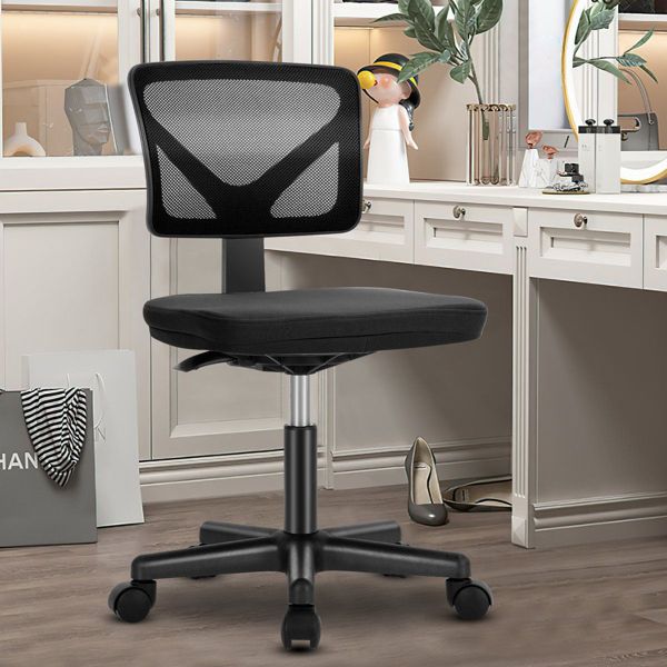 JIONJOY Armless Mesh Office Chair - Adjustable Height Rolling Desk Chair for Small Space, Dorm, Home Office | Black