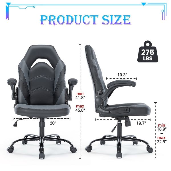 JIONJOY Ultimate Gaming Chair: Ergonomic, PU Leather, Executive Desk Chair with Flip-up Armrests | Black