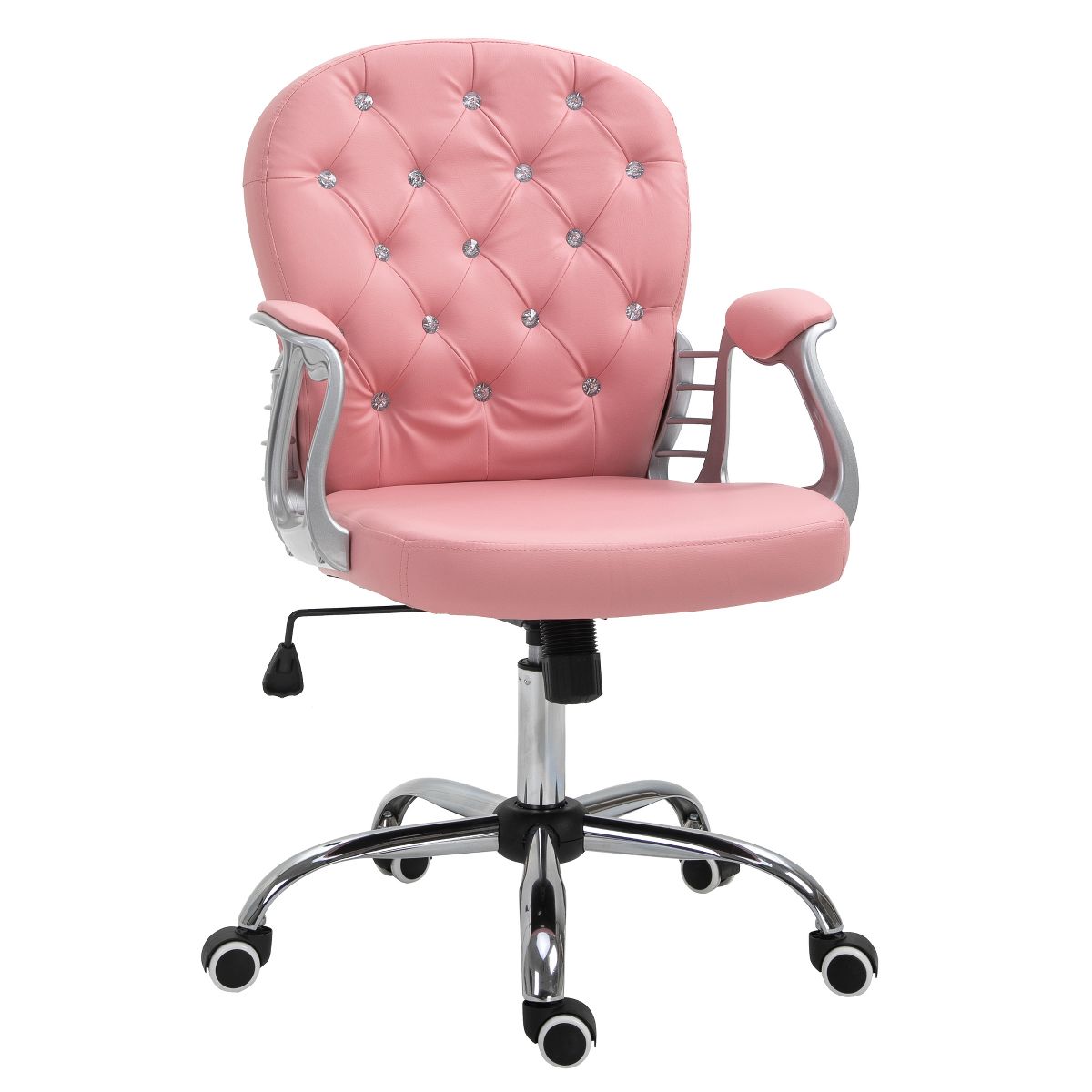 Button Tufted Desk Chair, Home Office Chair with Padded Armrests, Adjustable Height and Swivel Wheels