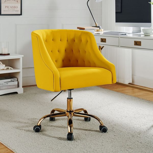 Anika Modern Velvet Height-adjustable Swivel Task Office Chair with Button-tufted Back and Gold Base | Karat Home - Black