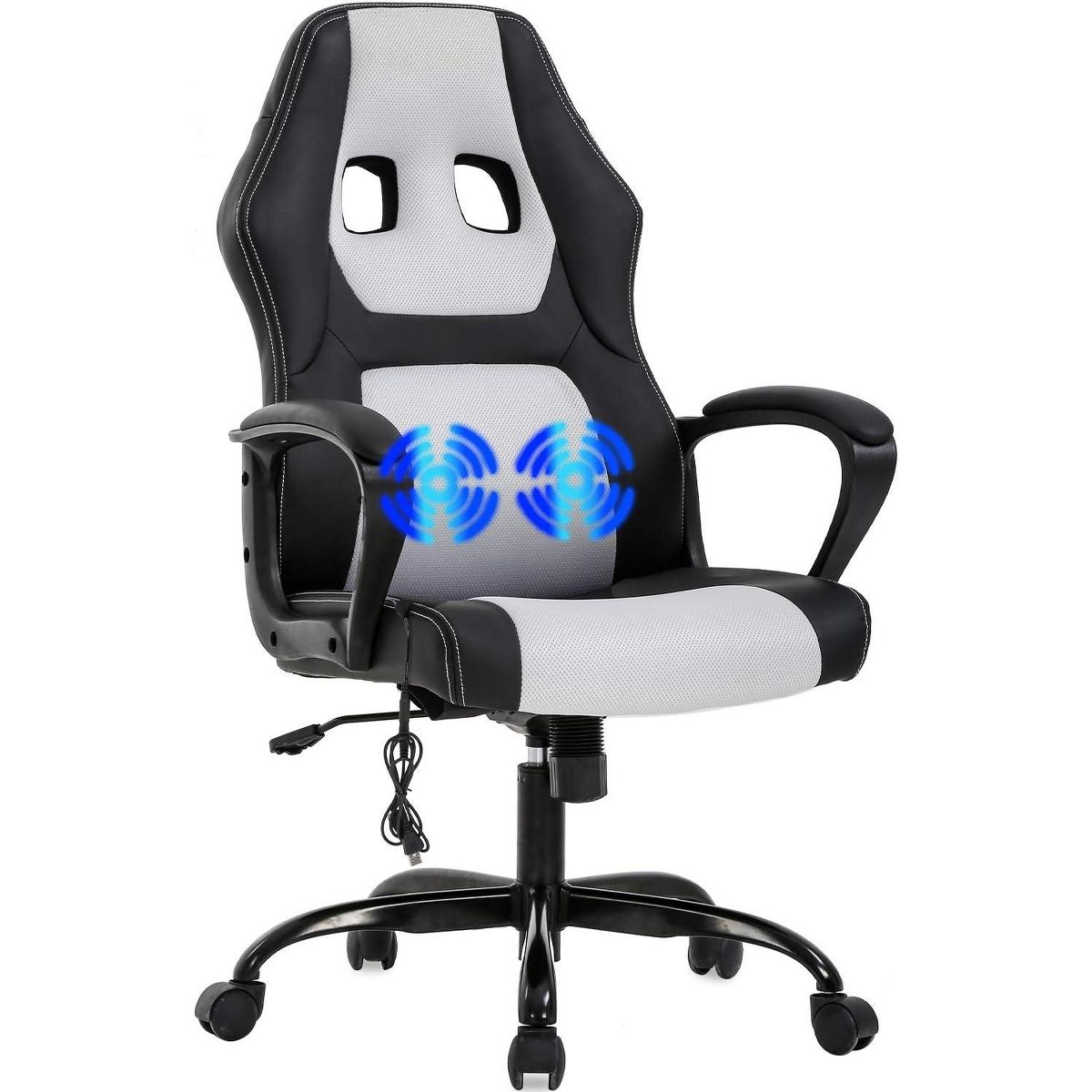 FDW Racing Gaming Chair Home Office Chair Ergonomic Desk Chair Massage PU Leather Computer Chair with Lumbar Support Headrest Armrest ,Black