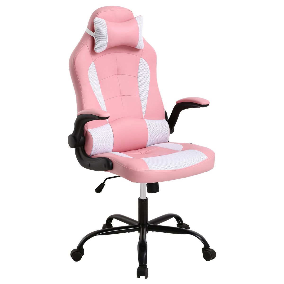 FDW PC Gaming Chair Office Chair Desk Chair with Lumbar Support Flip Up Arms Headrest, Black