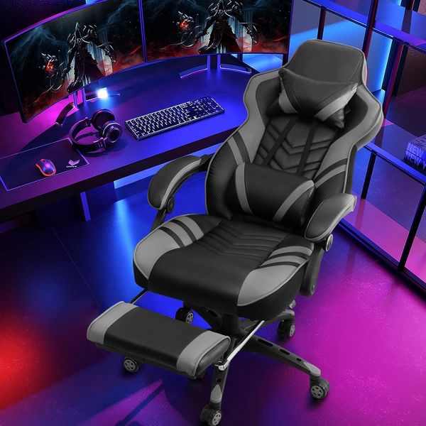 Costway Office Computer Desk Chair Gaming Chair Adjustable Swivel w/Footrest Black
