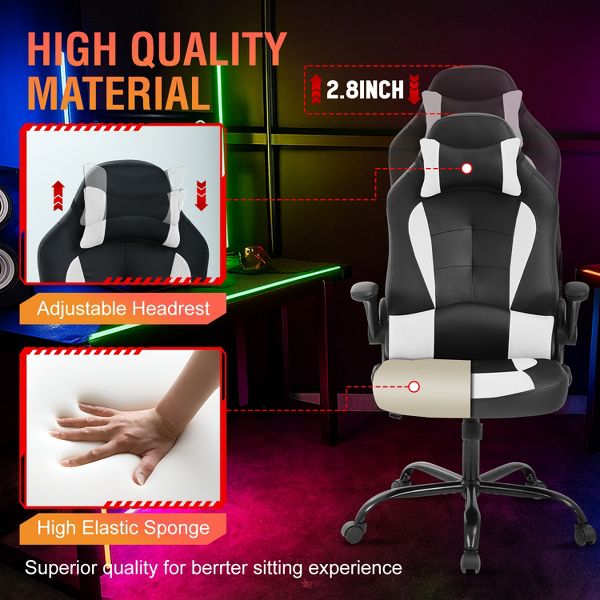 FDW PC Gaming Chair Office Chair Desk Chair with Lumbar Support Flip Up Arms Headrest, Black