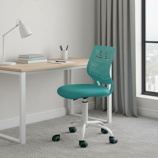HomeRoots Aqua and White Adjustable Height Swivel Rolling Office Chair