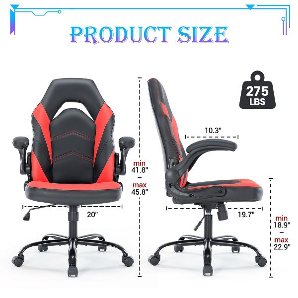 JIONJOY Ultimate Gaming Chair: Ergonomic, PU Leather, Executive Desk Chair with Flip-up Armrests | Black