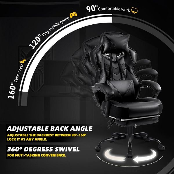 BALHAM TRADE-Luxury Gaming Chair High Back Office Chair with Footrest Massage Lumbar Support Reclining Computer Chair