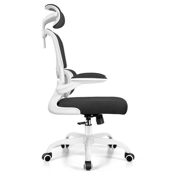 KERDOM Office Chair, Breathable Mesh Comfy Chair with Lumbar Support, Flip-up Armrests, Desk Chair for Adults Home Office, Black