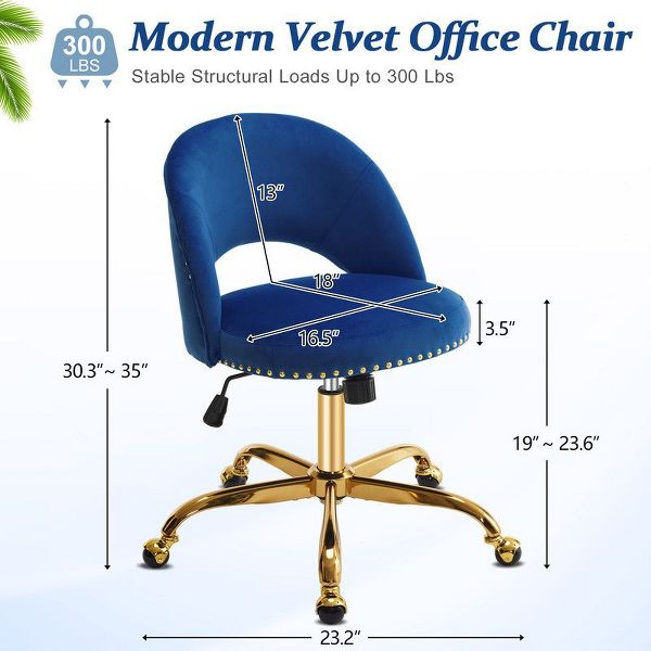 Karl Home | 23 inch Navy Blue Task Chair Office Desk Chair Make Up Chair With Wheels