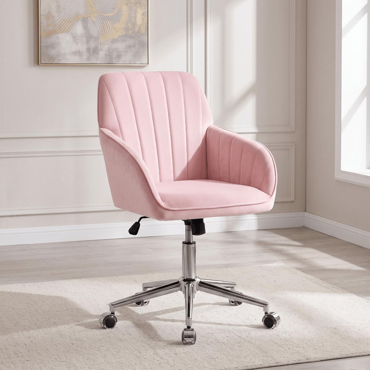 LauKingdom Adjustable Velvet Office Chair, Ergonomic Swivel Vanity Chair with Backrest Support, Comfortable Cute Desk Chair for Bedroom, Living Room