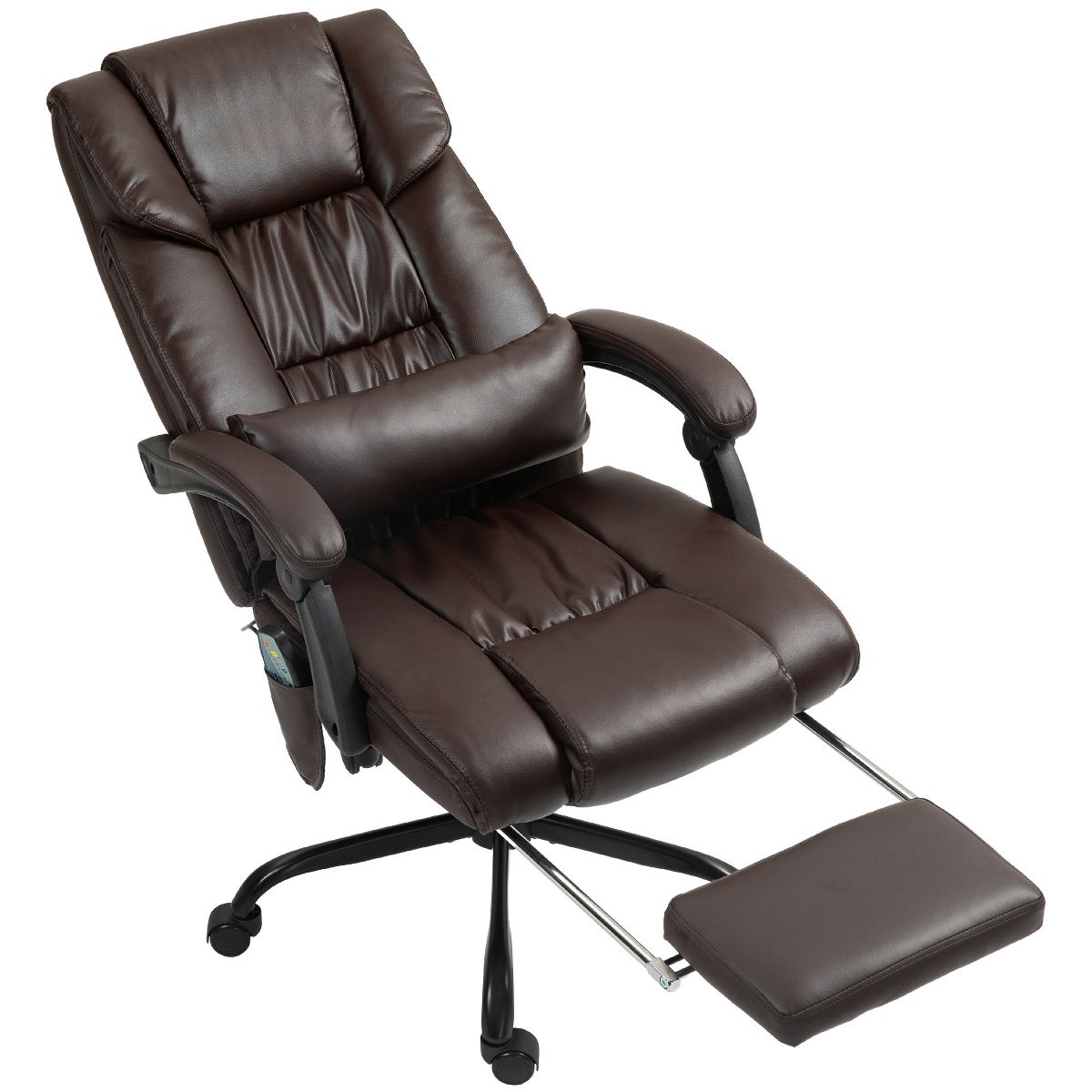 Vinsetto High Back Vibration Massage Office Chair with 6 Points, Height Adjustable Reclining Office Chair with Retractable Footrest and Remote, Brown