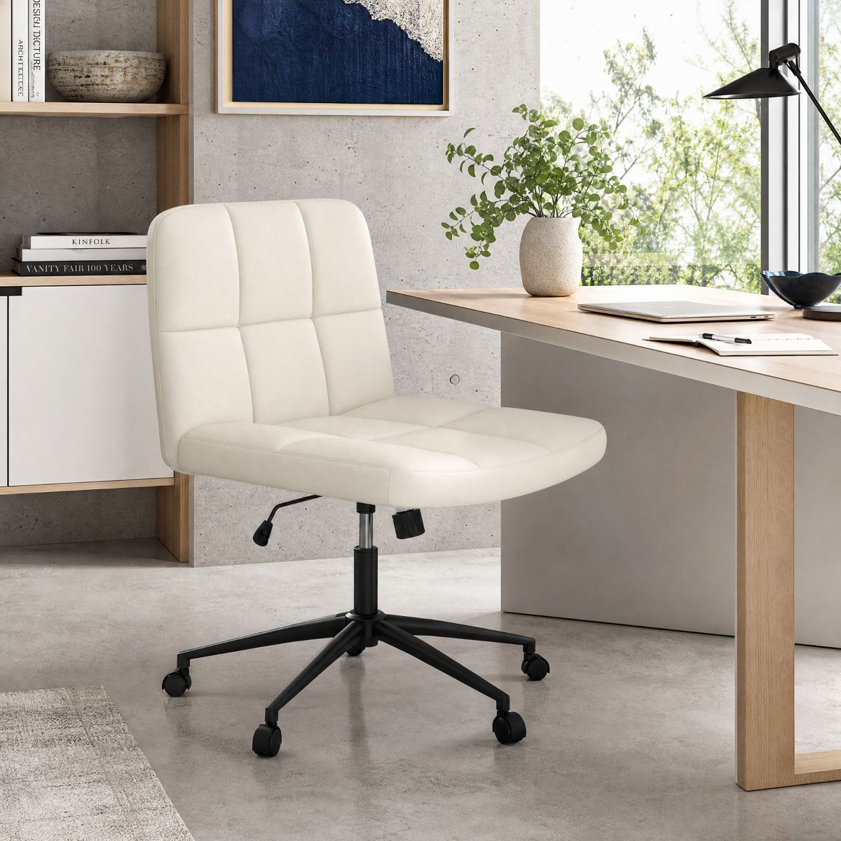 Armless Office Chair with Wide Seat and PU Leather