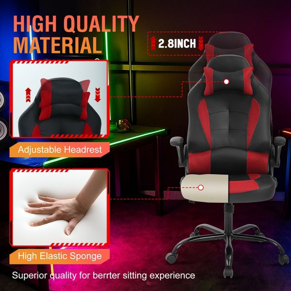 FDW PC Gaming Chair Office Chair Desk Chair with Lumbar Support Flip Up Arms Headrest, Black