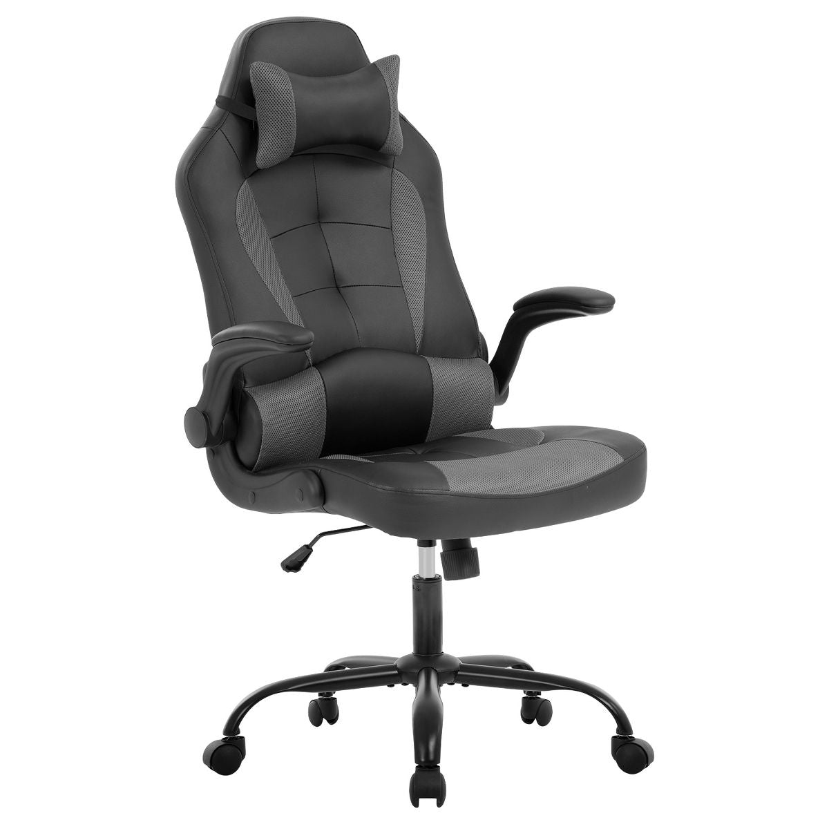 FDW PC Gaming Chair Office Chair Desk Chair with Lumbar Support Flip Up Arms Headrest, Black