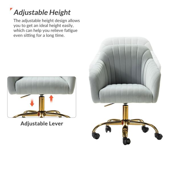 Alex Velvet Height-adjustable Swivel Task Office Chair with Channel-tufted Back and Gold Metal Base | Karat Home - Black