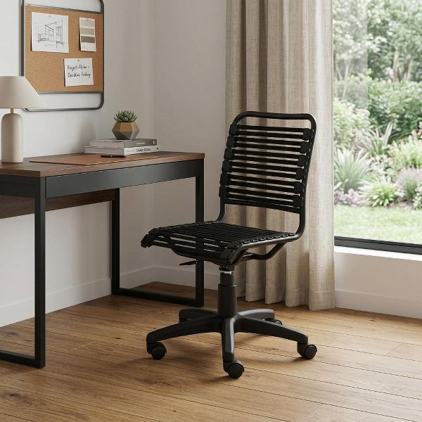 HomeRoots Black Adjustable Swivel Bungee Rolling Office Chair