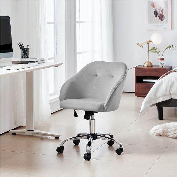 Yaheetech Velvet Desk Chair for Home Office, Soft Height Adjustable 360° Swivel Computer Chair, Gray