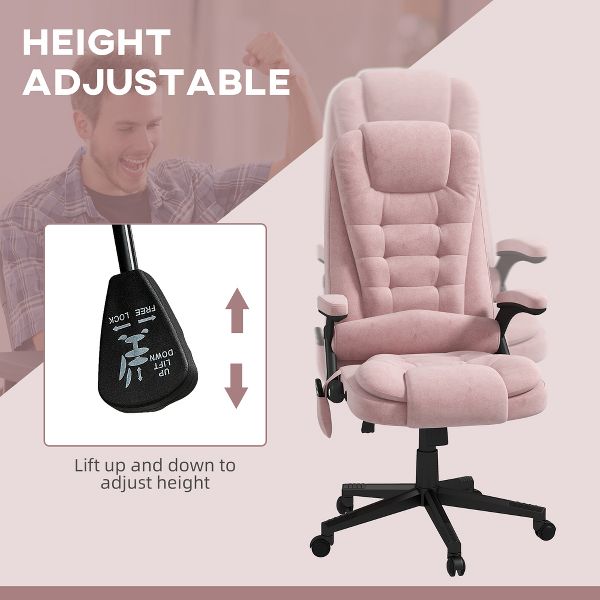 HOMCOM 6 Point Vibrating Massage Office Chair with Heat, Velvet High Back Executive Office Chair with Reclining Backrest, Armrests, Black