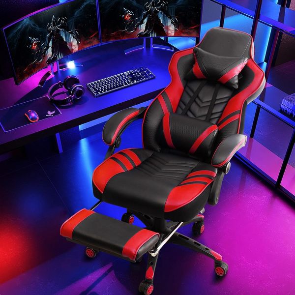 Costway Office Computer Desk Chair Gaming Chair Adjustable Swivel w/Footrest Black