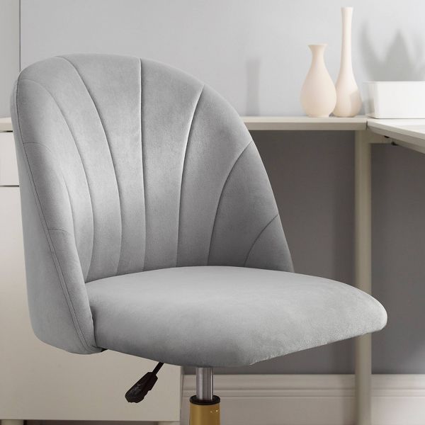 Athena Adjustable Height and Swivel Desk Chair Light Gray - Linon: Office Chair with Casters, Armless Design, Padded Back & Seat