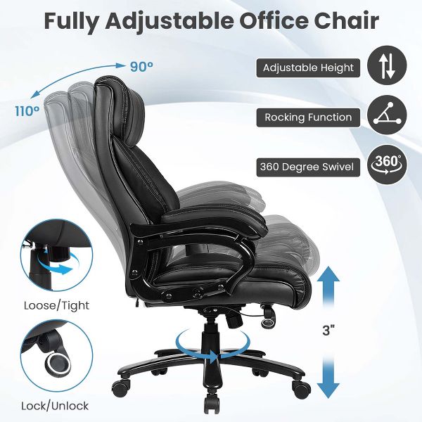 Costway Big and Tall Office Chair 500lbs with 6-Point Massage Wide Seat & Padded Armrests